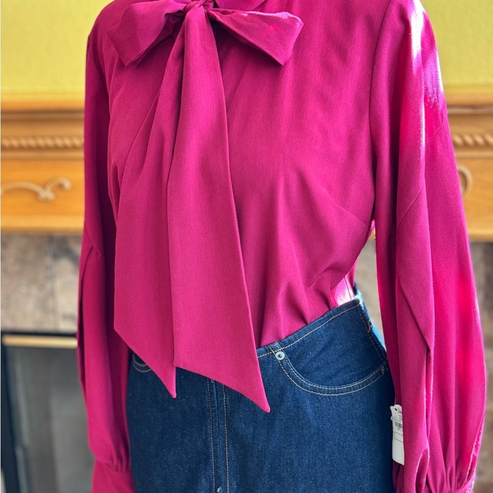 Dollie & Me Pink Long Sleeve Tie Front Blouse